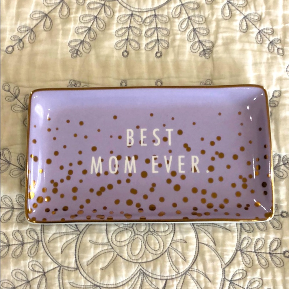 Ceramic tray “Best Mom Ever”. Gold dots and rim. Great Mother’s Day gift.